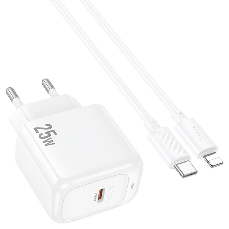 Набір СЗУ HOCO CS53A+ кабель Туре-С/Lighting, 1xUSB-C, PD25W, White, Box