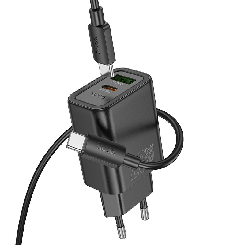 Набір СЗУ HOCO N61 + Type-C/Type-C кабель, 1xUSB+1xUSB-C, PD20W+QC3.0, кабель 1м, Black, Box