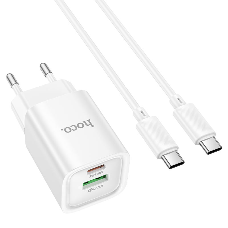 Набір BOROFONE C149A СЗУ+ кабель Type-C/Type-C, 1xUSB-C+1xUSB, PD30W+QC3.0, кабель 1м, White, Box