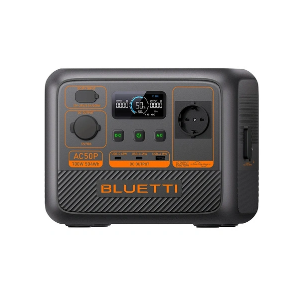 Power station Bluetti AC50P, 700 Вт, 504 Вт*ч, LiFePO4, MPPT 150Вт, CarPort12V, 1хAC 220, 1xUSB-15W, 2хUSB-C(65W), бездротовий 15W, заряд 50хв, 280х200х220мм, 6.9кг