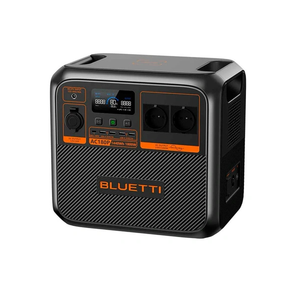 Power station Bluetti AC180P, 1800 Вт, 1440 Вт * год, LiFePO4, MPPT 450Вт, CarPort12V, 2хAC 220, 4xUSB-15W, 1хUSB-C(100W), беспроводная 15W, зарядка 45мин, 340х247х317мм, 17кг