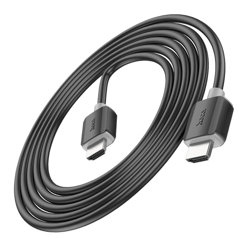 Кабель HOCO HDMI-HDMI 4Kx2K Ultra HD, 2m, v2,0, круглий Black, конектор Black, Blister