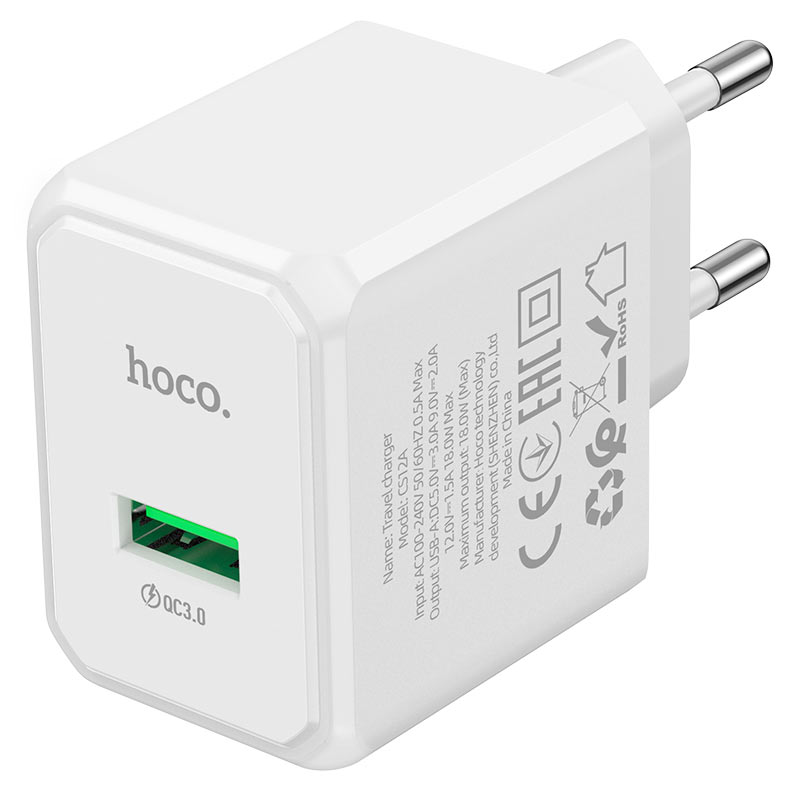 СЗУ 110-240V HOCO CS12A 1xUSB, 18W, White, Blister
