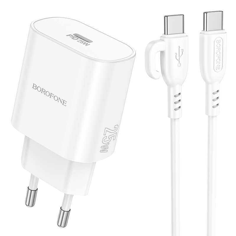 Набір BOROFONE BA82A СЗУ USB-C+ кабель Type-C, PD25W, 1м, White, Box
