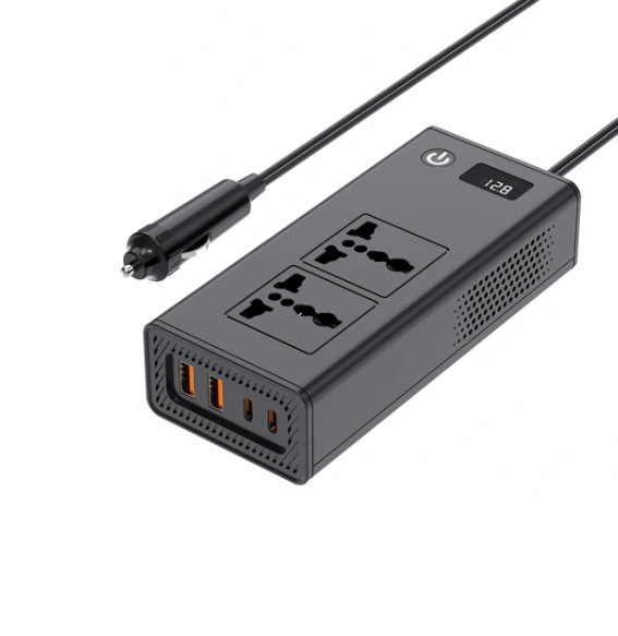 Інвертор напруги XO CZ027 (DC:200W), 12/220V з апроксимованою синусоїдою, 2 універсальні розетки, 2*USB-A, 2*USB-C, в прикурювач, BOX