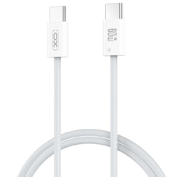 Кабель Type-C to Type-C (male to male) XO-NB-Q273, Підтримка SIC, QC3.0, PD до 60Вт, 480Mbps, довжина 1.0м, обплетення, White, Box