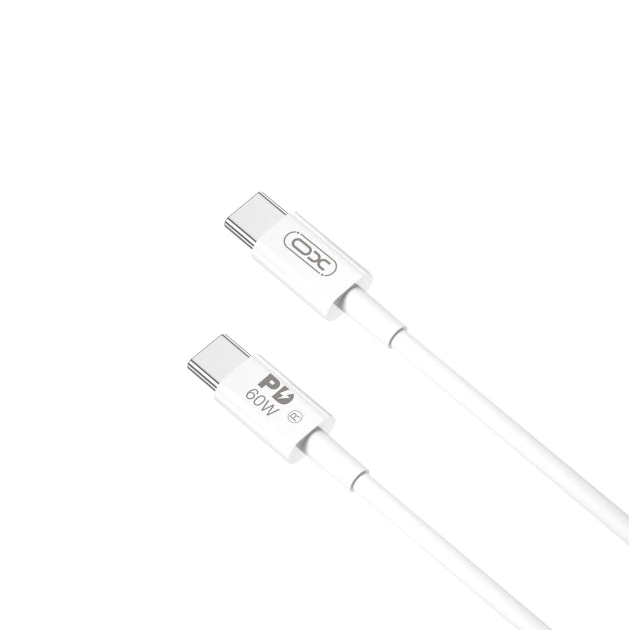 Кабель Type-C to Type-C (male to male) XO-NB-Q190A, Підтримка SIC, QC3.0, PD до 60Вт, 480Mbps, довжина 1.0м, обплетення, White, Box