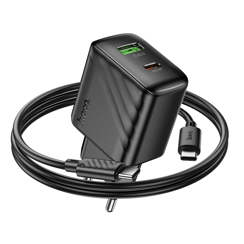Набір СЗУ HOCO CS25A + кабель Type-C/Type-C, 1xUSB+1xUSB-C, PD20W+QC3.0, кабель 1м, Black, Box