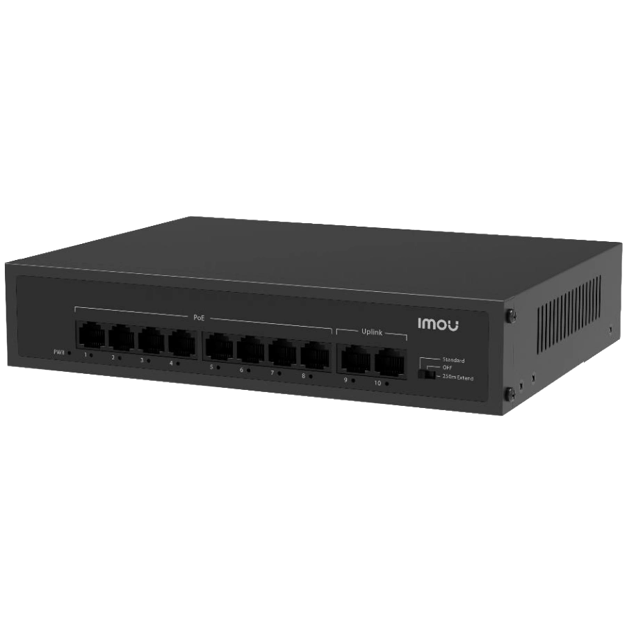 10-ти портовий некерований POE комутатор Imou SF110P з 8POE 100 Мбіт + 2хUP-Link 100Мбіт, до 250м, 65Вт, 220×162×44 мм