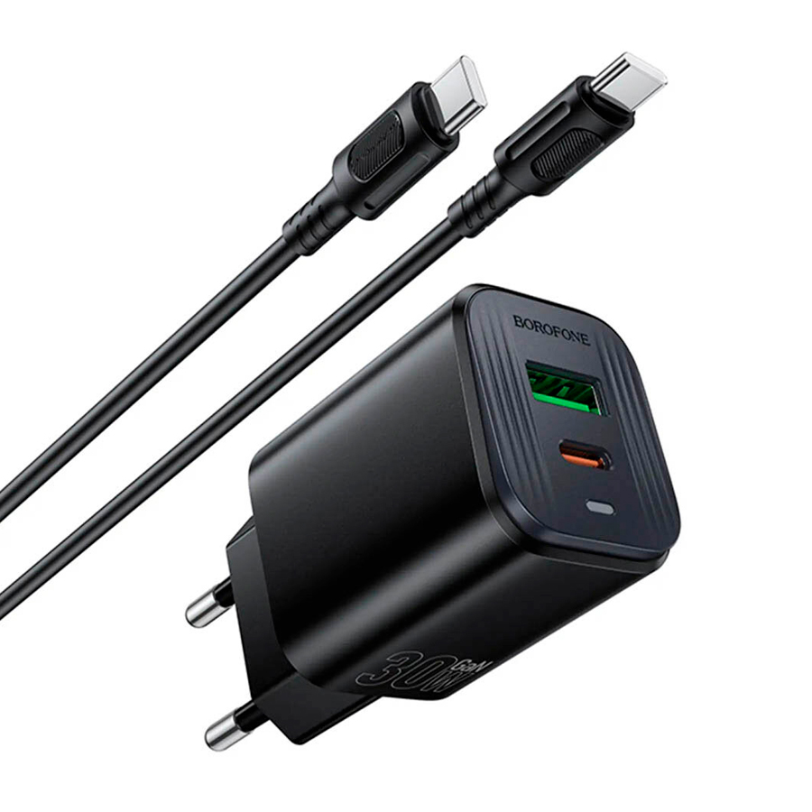 Набір BOROFONE BAS85A USB+Type-C+ кабель Type-C, PD30W+Q3.0, 1м, Black, Blister
