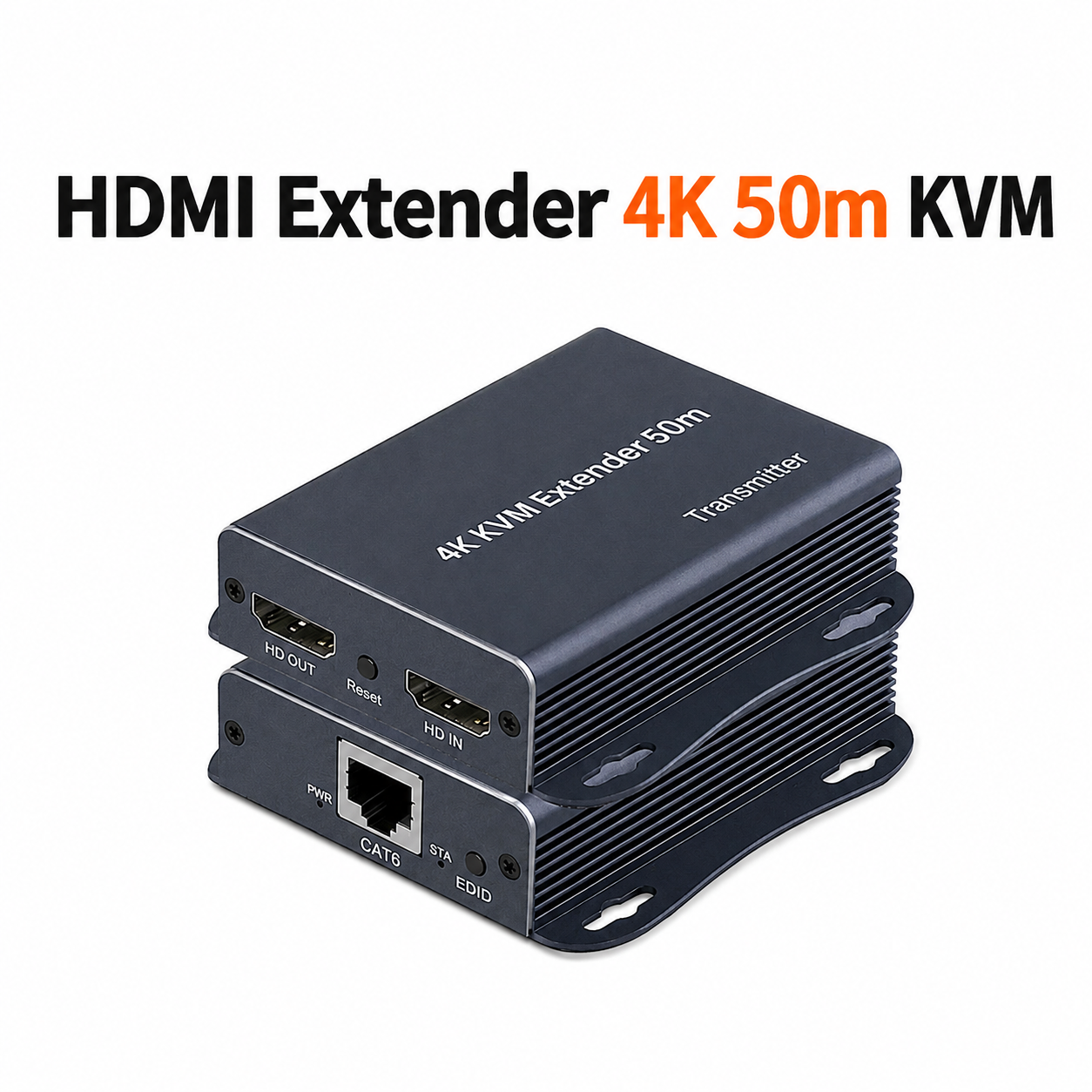 Комплект для передачі HDMI сигналу по кручений парі з керуванням KVM на 50м Pipo PP8210HEK-50, 4K/30Hz, Cat5e/Cat6, HDMI 1.4, Local Loopback