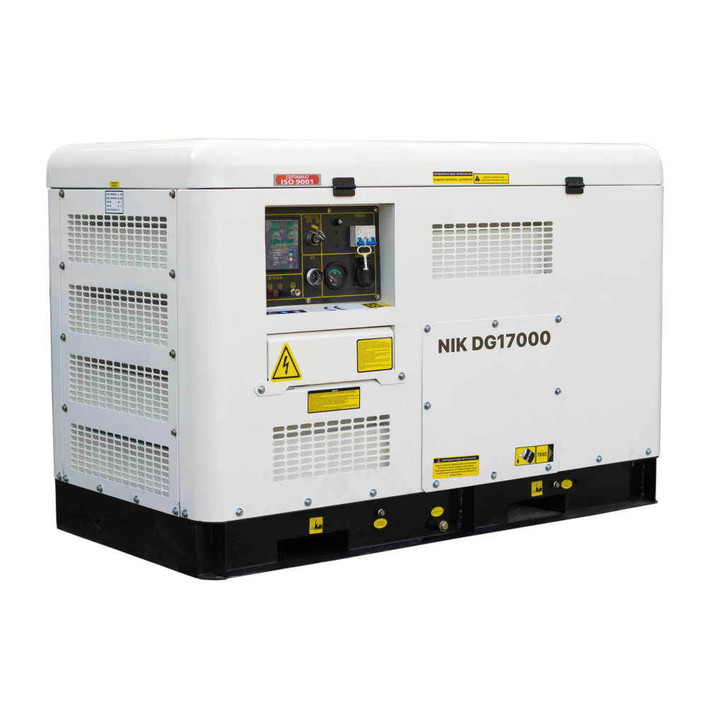 Генератор дизельний NIC DG17000, 3-фазний 230/380V, 50Hz, 12kW, бак 25 л, витрата 3.1 л/год, пуск: стартер/AVR, 1280х710х872 мм, 295кг
