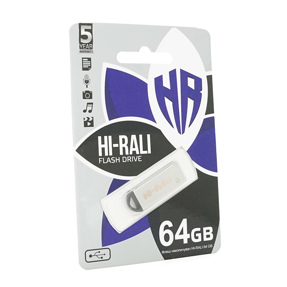 Флеш-накопичувач Hi-Rali Fit, USB 2.0, 64GB, Metal, Blister