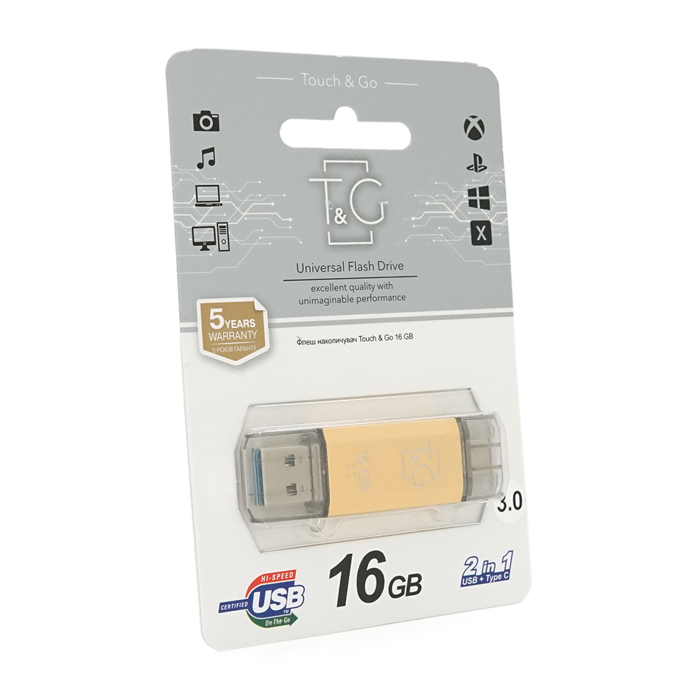 Флеш-накопичувач T&G 009 Star A, USB 3.0+Type-C, 16GB, Metal, Blister