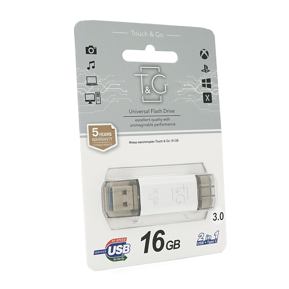 Флеш-накопичувач T&G 009 Star S, USB 3.0+Type-C, 16GB, Metal, Blister