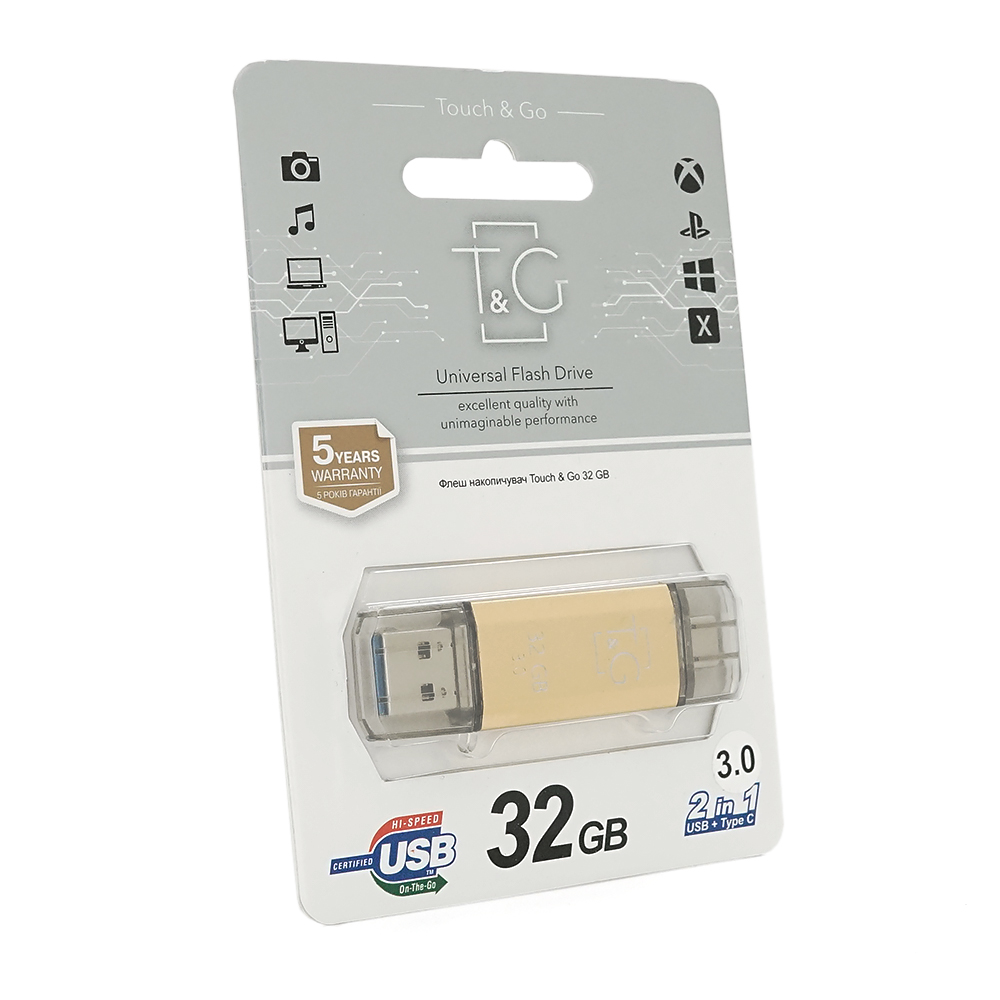 Флеш-накопичувач T&G 009 Star A, USB 3.0+Type-C, 32GB, Metal, Blister
