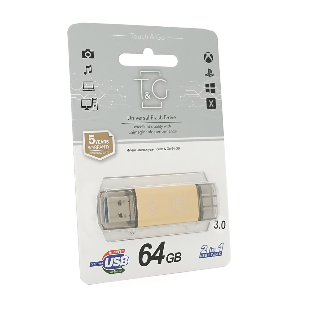 Флеш-накопичувач T&G 009 Star A, USB 3.0+Type-C, 64GB, Metal, Blister