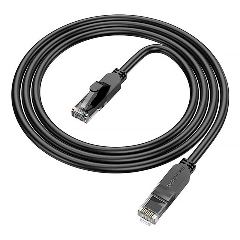 Патч-корд литий Borofone BUS01, UTP, RJ45, Cat.6, 1m, чорний, Cu (мідь)