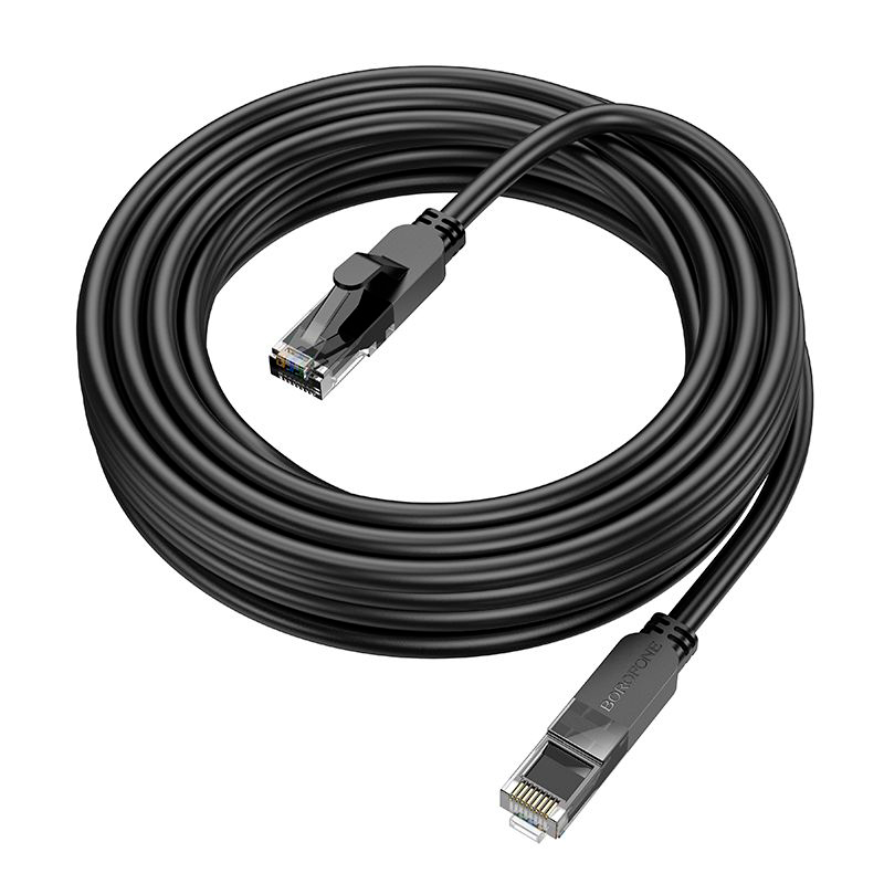 Патч-корд литий Borofone BUS01, UTP, RJ45, Cat.6, 5m, чорний, Cu (мідь)