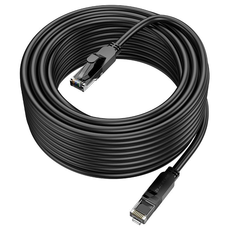 Патч-корд литий Borofone BUS01, UTP, RJ45, Cat.6, 10m, чорний, Cu (мідь)