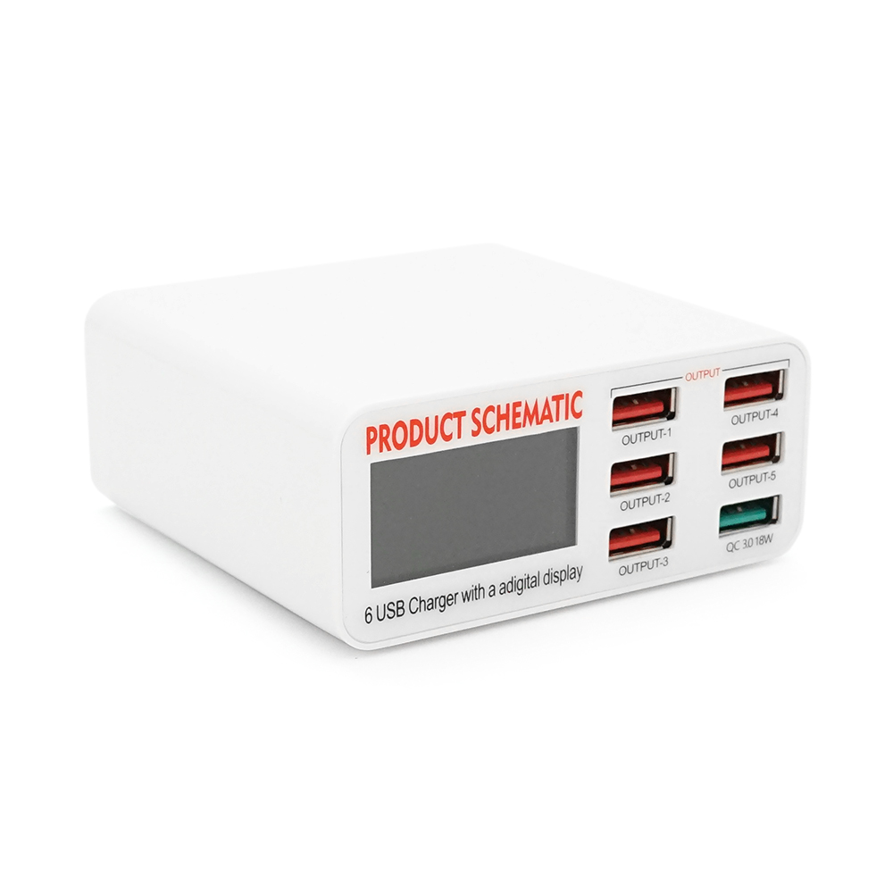 Зарядна станція з цифровою індикацією Schematic FC-36, 6*QC3.-5В 8А, 220V/40W.155*115*55mm
