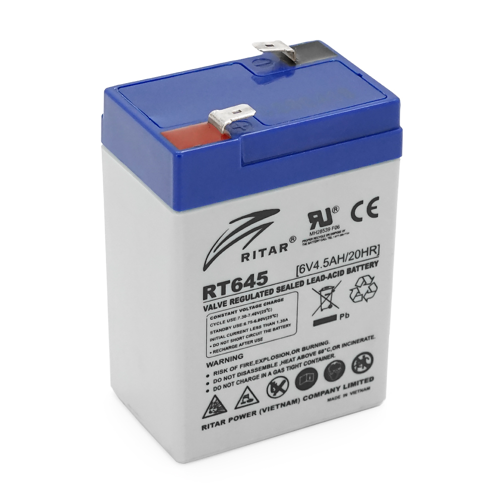 Акумуляторна батарея AGM RITAR RT645, Gray Case, 6V 4.5Ah ( 70х47х99 (105) ) Q40