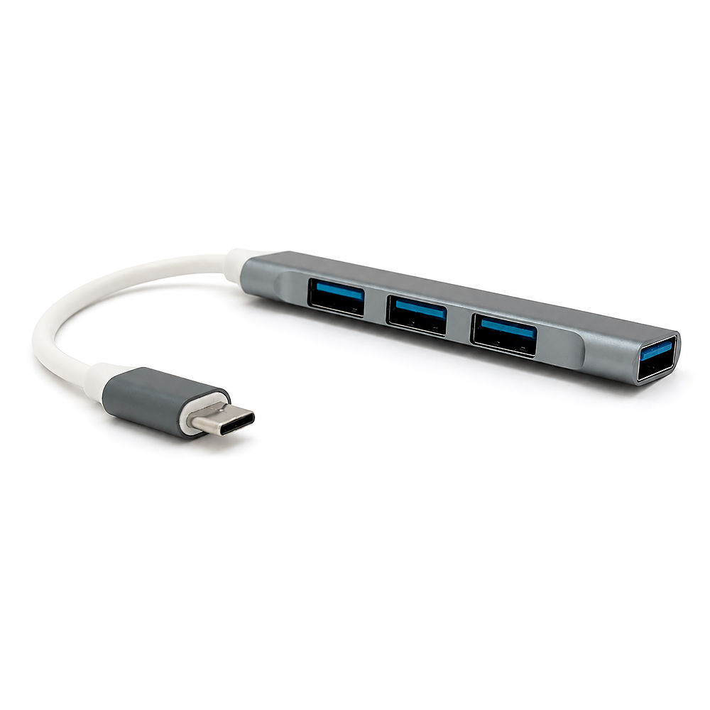 Хаб YT47719 Type-C на USB 3.0/4 порту, 480Mbts, живлення від USB, 0.15m, Silver, Box