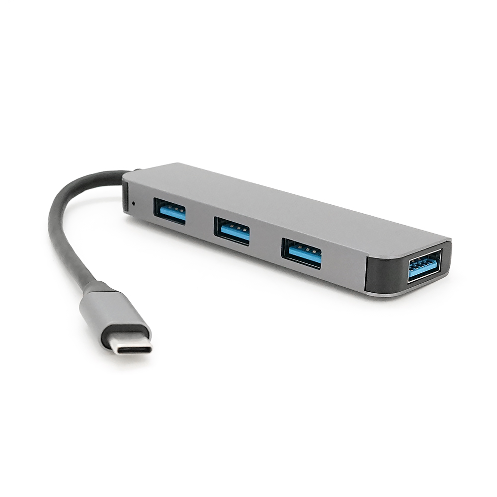 Хаб YT47720 Type-С на USB 3.0/4 порту, 480Mbts, живлення від USB, 0.15m, Gray, Box