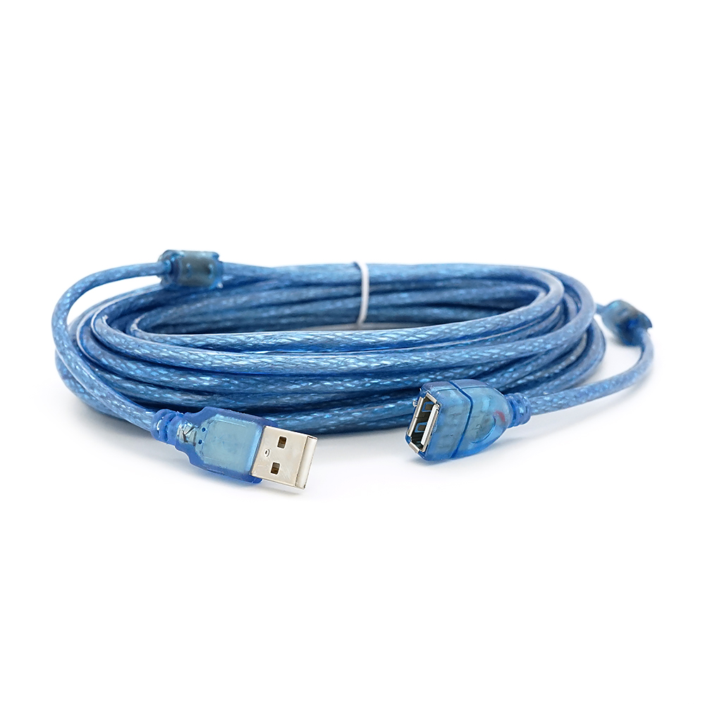 Подовжувач USB 2.0 AM/AF, 10.0m, 1 ферит, прозорий синій Q50