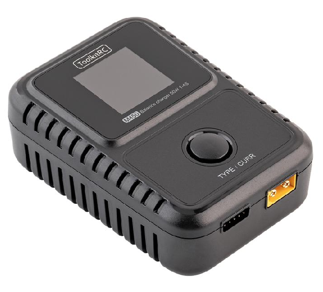 Зарядний пристрій ToolkitRC M450 XT60 TK13300-US 50Вт, тип АКБ LiPo/LiHV/LiFe/Lilon-1-4S, 1.0-5.0A, XT60, 109*79*42mm. 230g