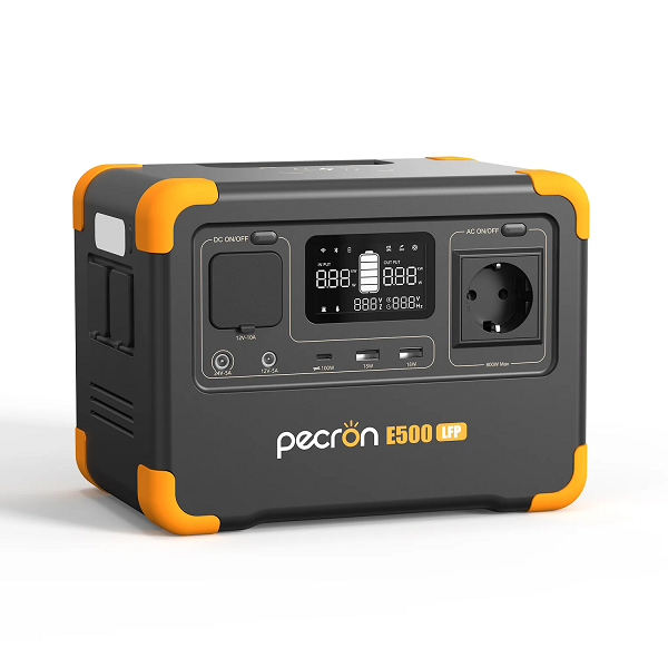 Power station Pecron E500LFP APP Control, 600W/576Wh LiFePO4, MPPT VOC 12-28V/100W, DC12V-24V, Car port-12V-10A, 2хAC 220, 2*USB-18W,USB-C(100W), 252×170×187mm, 6.8kg
