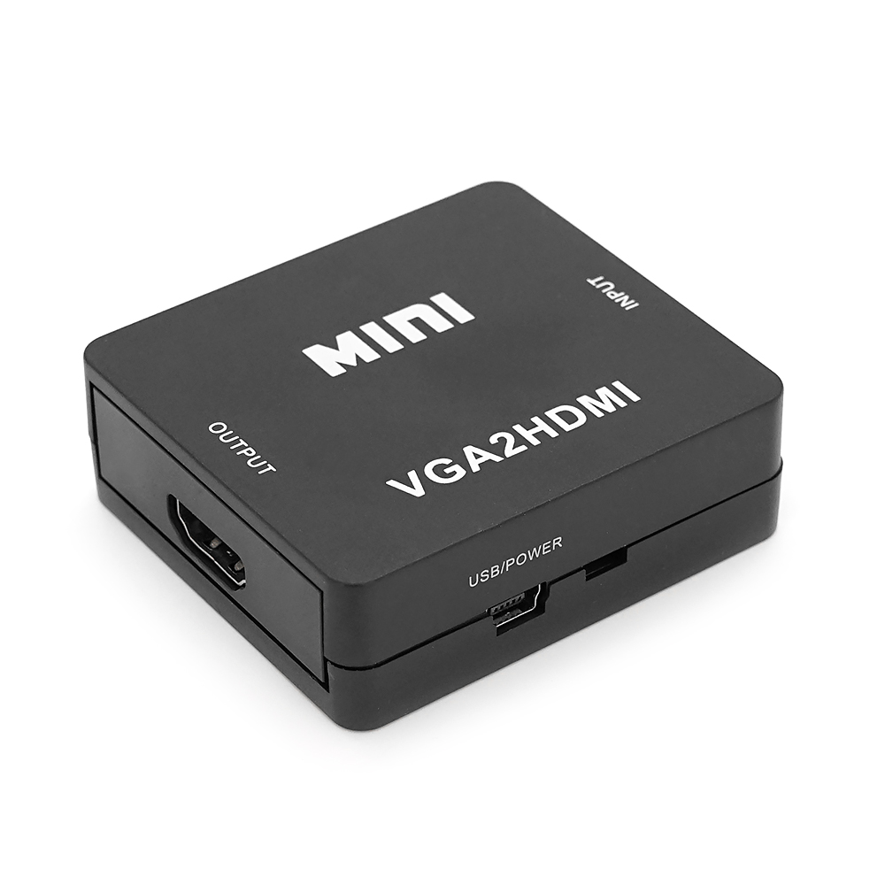 Конвертер Mini, VGA to HDMI, ВИХІД HDMI(мама) на ВХІД VGA(мама)+ AUDIO, 720P/1080P, Black, BOX