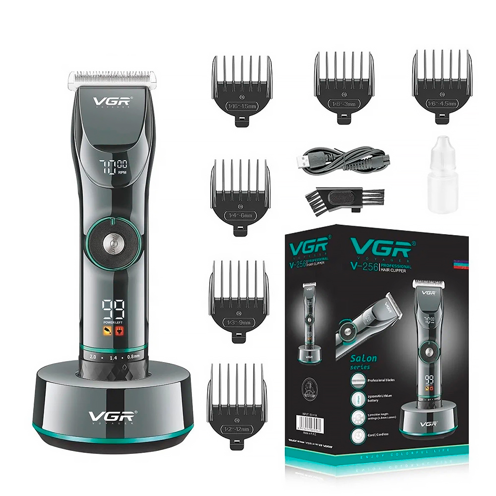 Тример VGR V-256, 6 насадок, LED display, 7000 RPM, акумулятор 2500mAh, Black, Box