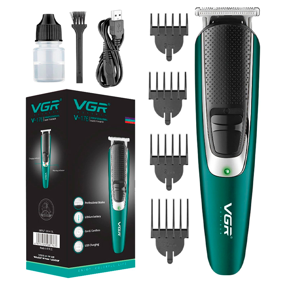 Тример VGR V-176, 4 насадки, акумулятор 600mAh, Black/Green, Box