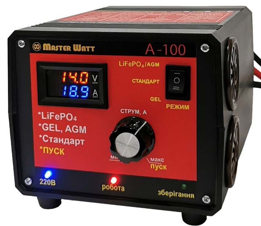 Пуско-зарядне ЗУ для LiFePO4 акумуляторів PZU А-100 24V (20-800Ah) (MF, AGM, GEL, LiFePO4) 60А, 160-245V