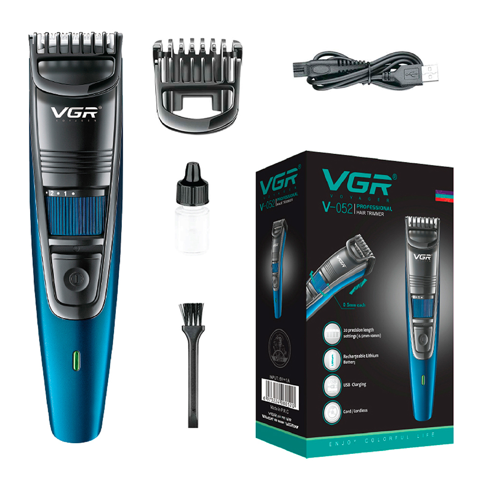 Тример VGR V-052, 1 насадка, регулятор висоти, акумулятор 500mAh, Black, Box