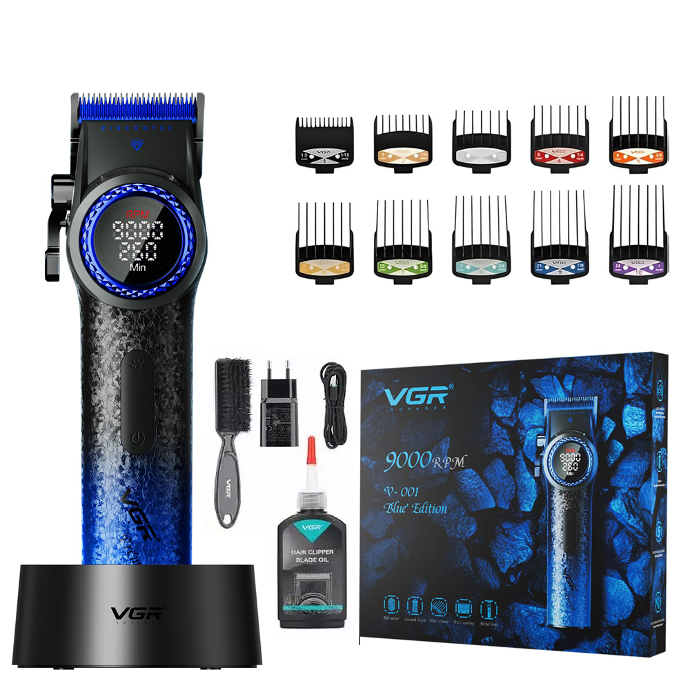 Комплект VGR V-001, акумуляторна машинка + триммер, Blue, Box