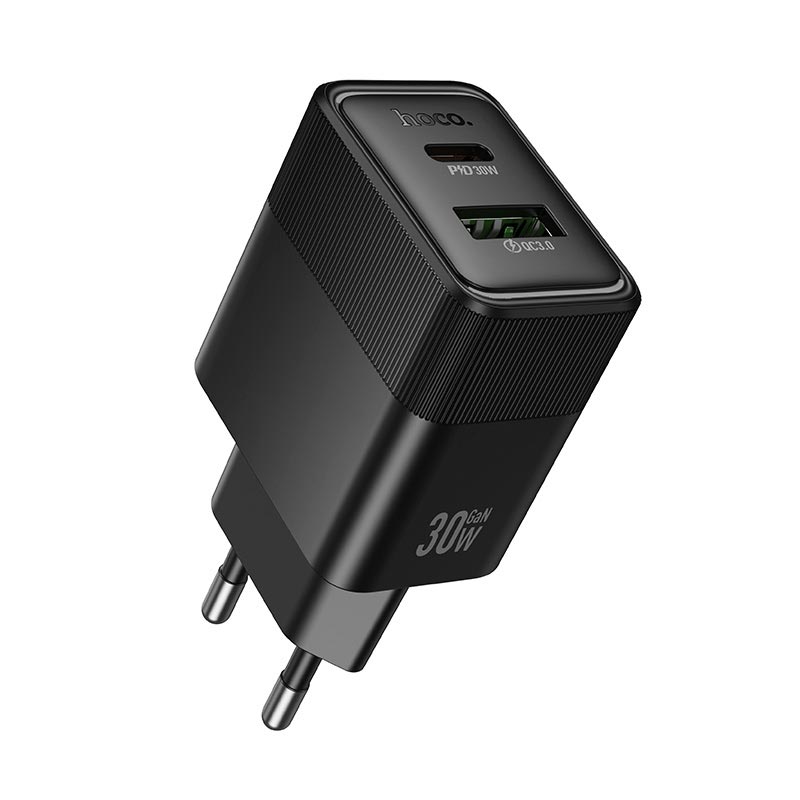 СЗУ 110-240V HOCO CS112A USB-C+USB, 30W, Black, Box