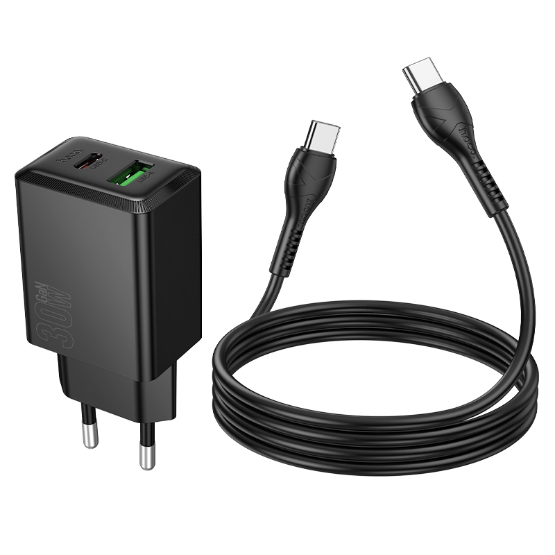 Набір СЗУ HOCO N71 + кабель Type-C/Type-C 1xUSB+1xUSB-C, PD30W+QC3.0, кабель 1м, Black, Box