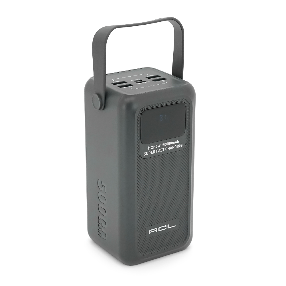 Powerbank ACL PW-131 50000mAh, 22.5W, 4xUSB, 4 кабелі (USB/Micro/Type-C/Lighting), Ліхтар, 1.08кг, Black, Box