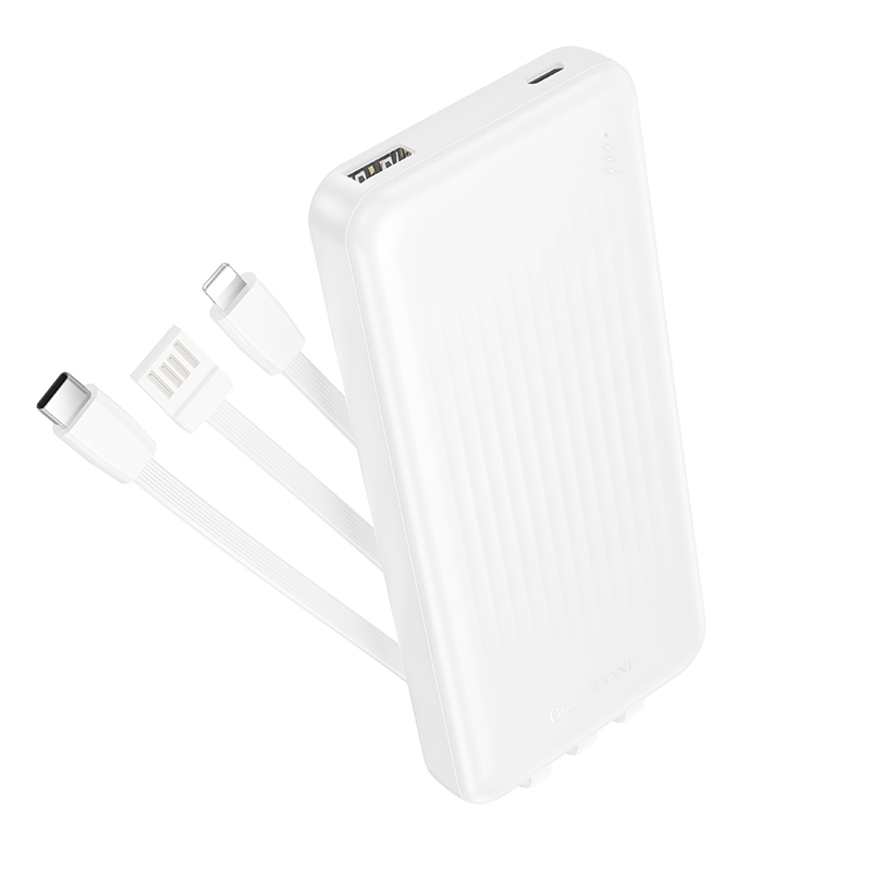 Power bank Borofone BJ79 10000mAh, 22.5W, кабелю USB: Lighting, Type-C, White, 270g, Box