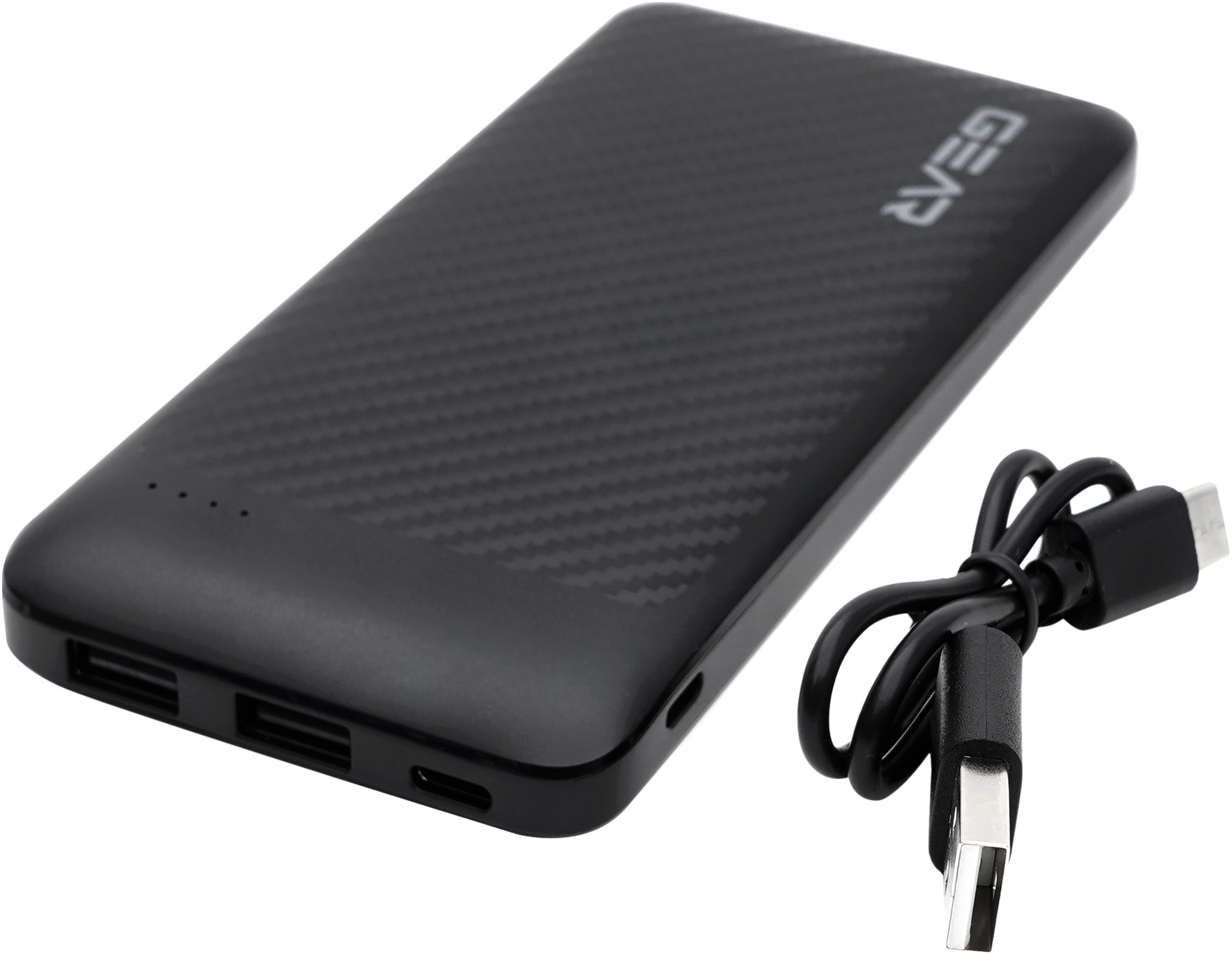 Зовнішній акумулятор GEAR 10000 мАг, 10 Вт, дисплей, 1*USB+Type-C, 2*USB-A+1 Micro-USB, чорний