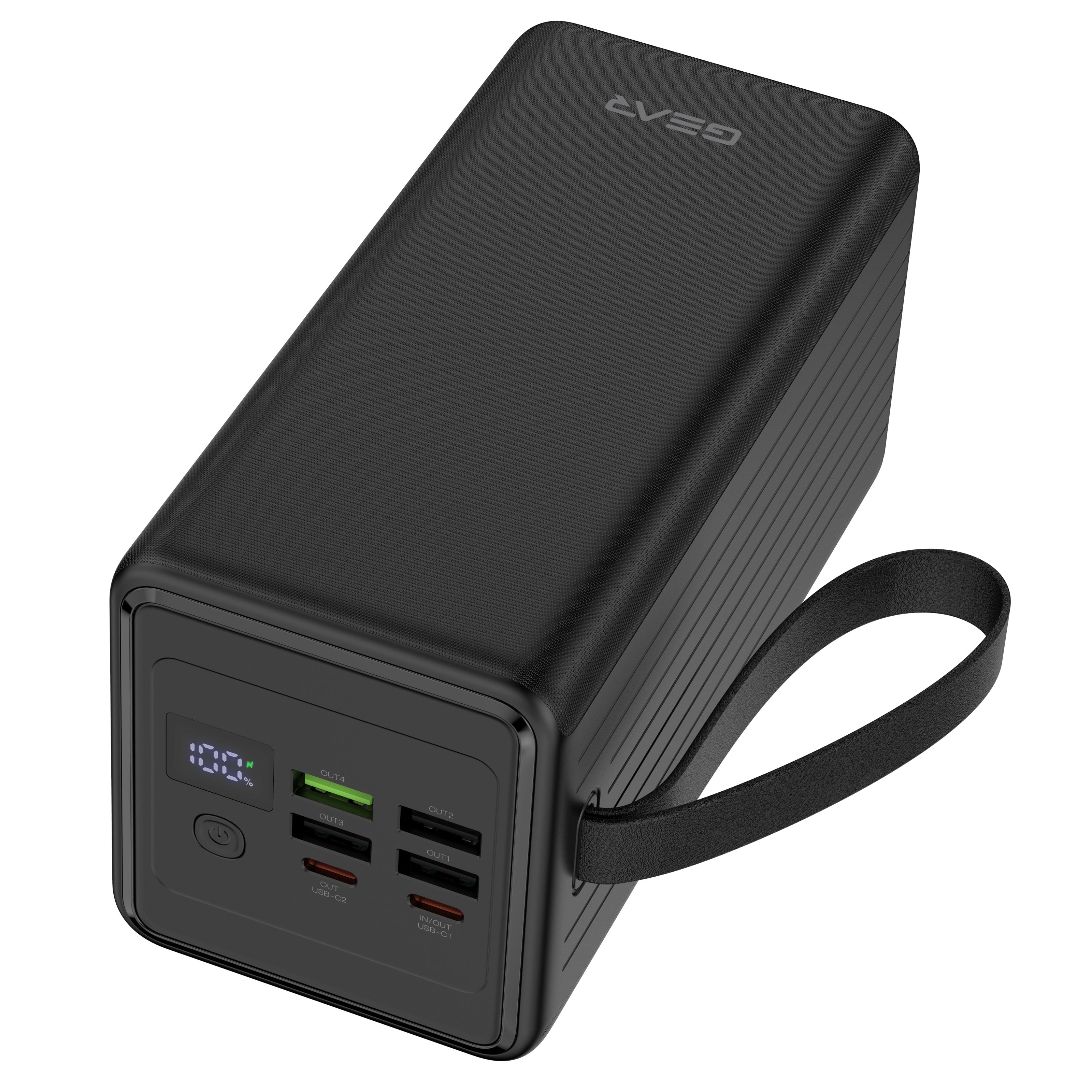 PowerBank GEAR 60000mAh PD22.5W Display, 2*USB+Type-C, 4*USB-A, Black