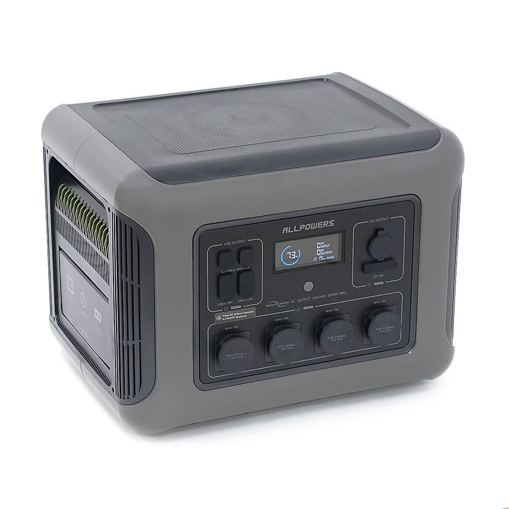 Power station ALLPOWERS R2500V2 APP Control, Wi-Fi, Bluetooth, 2500W, 2016Wh LiFePO4 3500Cycles, MPPT 1000w max, CAR port, DC12/24V, 4хAC 220V, 2xUSB-TYPE-C 200W, 2xUSB-A 18W, 2xUSB-A 36W, XT60, wireless 15W, Fast charge 60min, 456×360×346mm, 29kg
