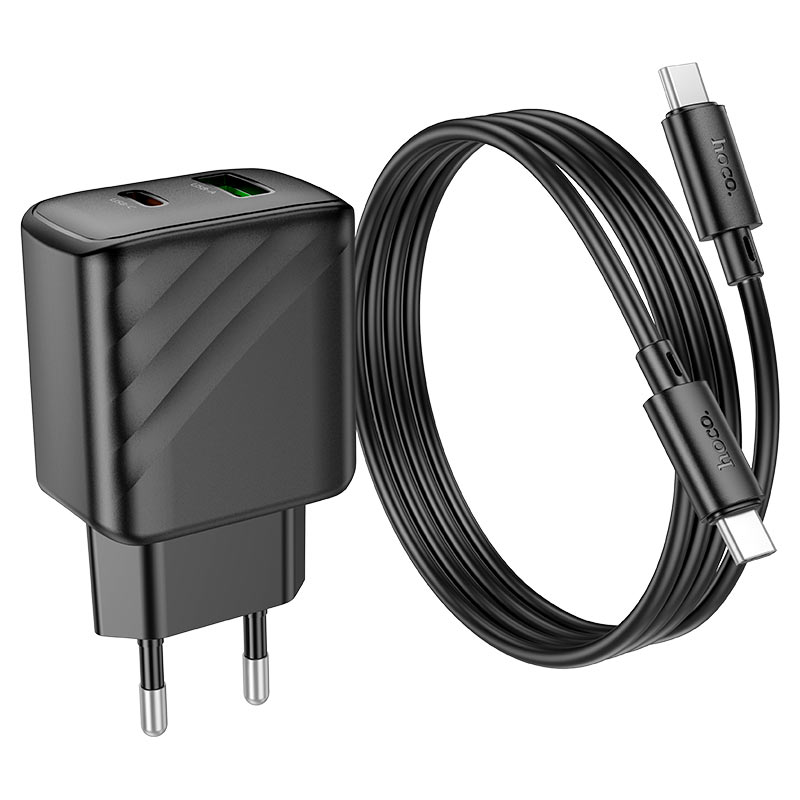 Набір СЗУ HOCO CS23A + кабель Type-C/Type-C 1xUSB+1xUSB-C, PD30W+QC3.0, кабель 1м, Black, Box