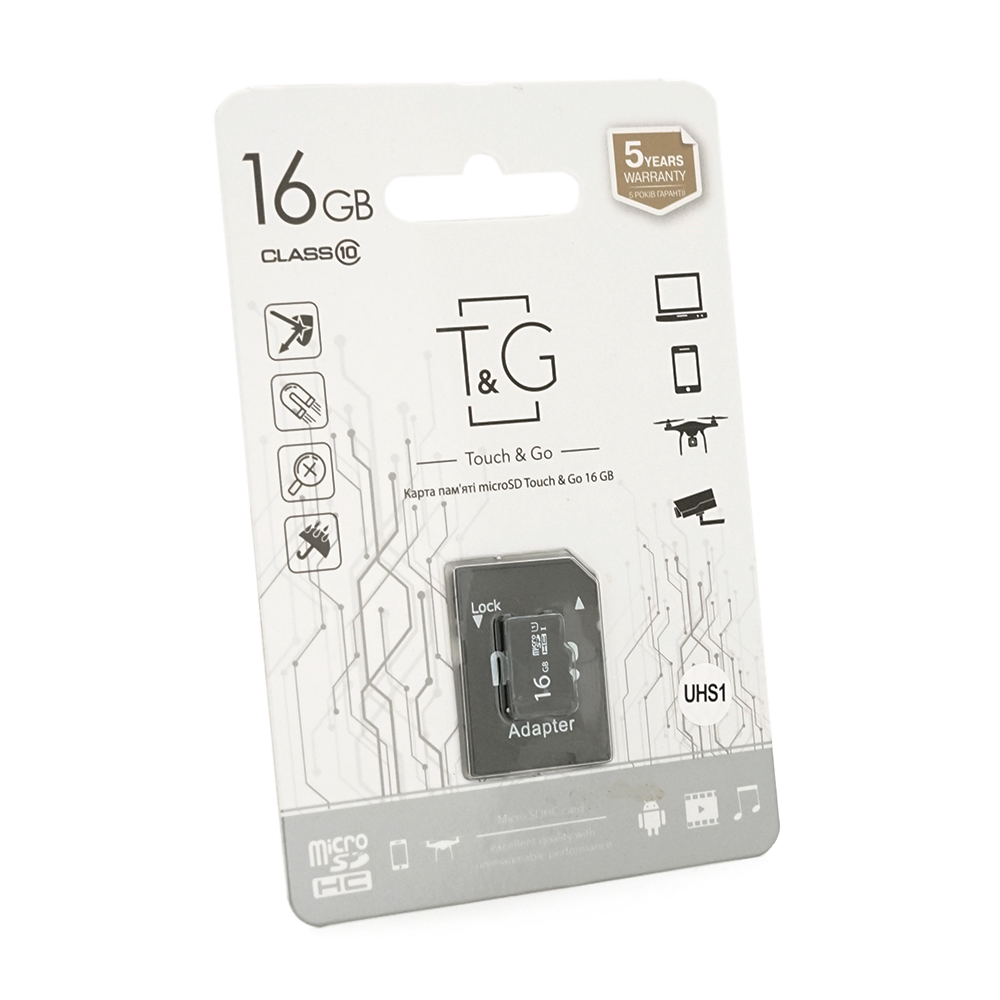 Карта пам'яті T&G microSDHC Class 10 UHS-I, з адаптером, 16GB, Blister