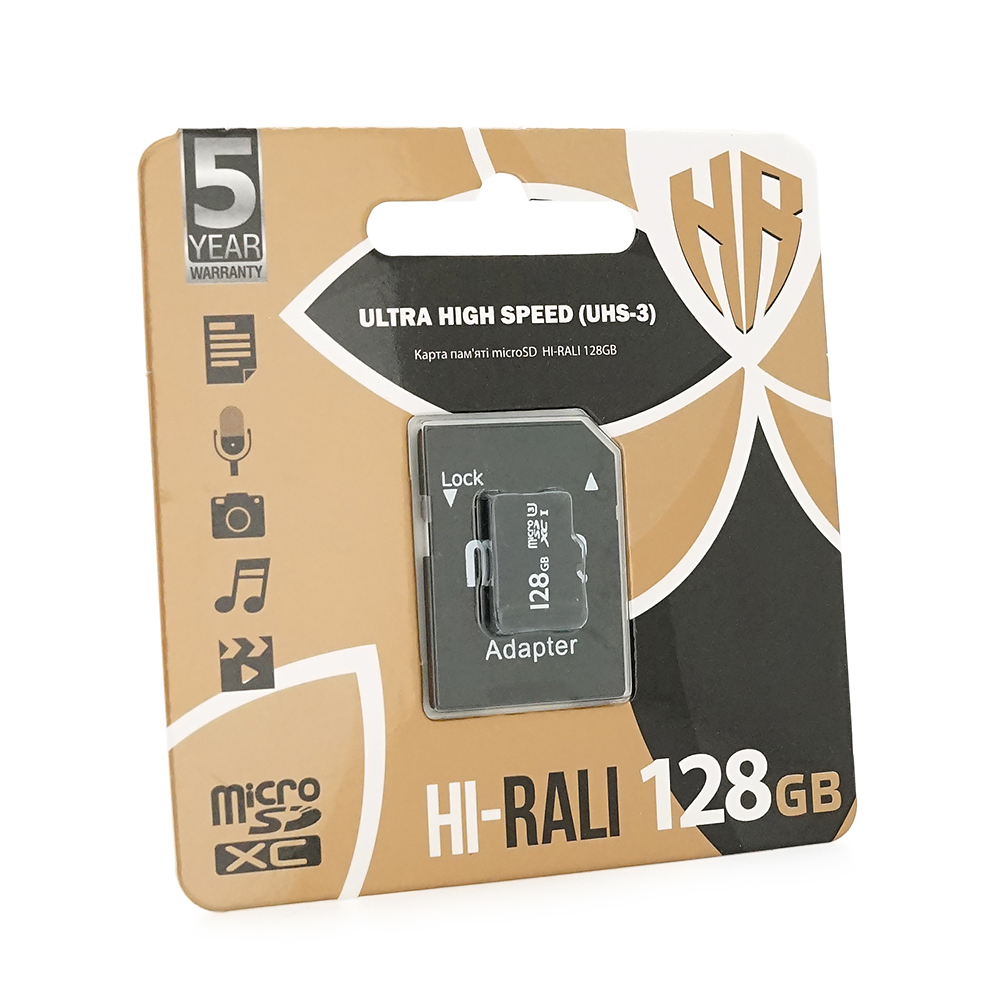 Карта пам'яті Hi-Rali microSDHC Class 10 UHS-I, з адаптером, 128GB, Blister