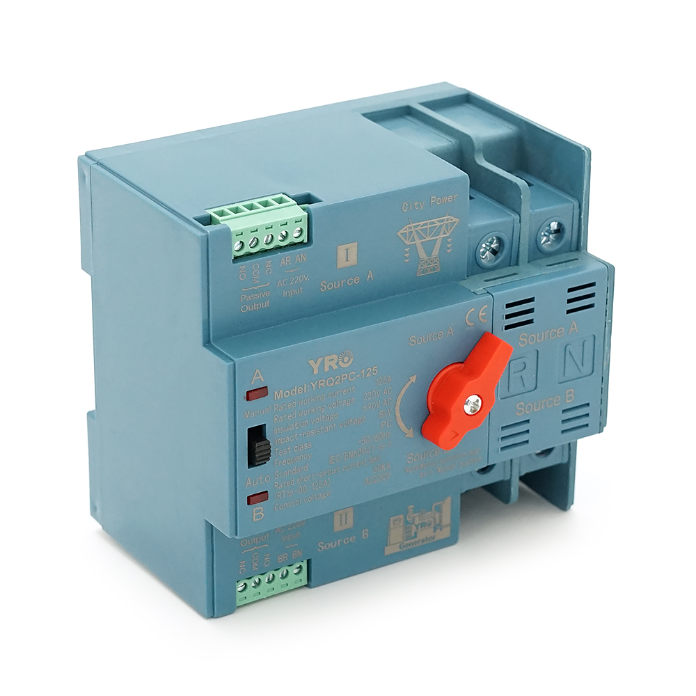 Автомат введення резерву (АВР) двополюсний YRQ2PC-125, 220V/125A на DIN-рейку для генераторів
