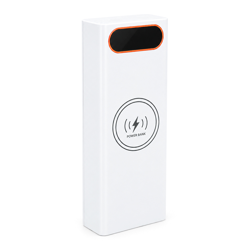 Power bank Voltronic L20 під 20х18650, Wireless charging, Digital display, Output: 22.5+15W, USB+USB-C, PVC, ліхтар, White, BOX