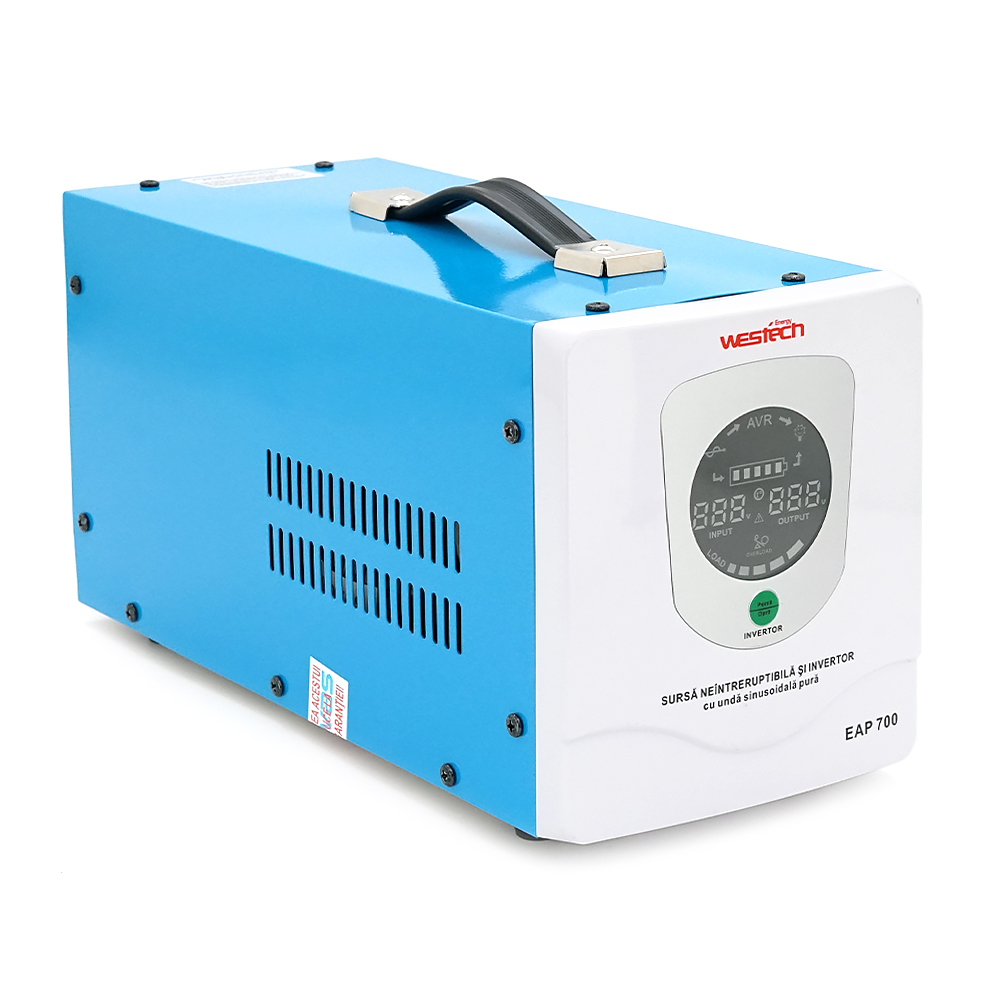 ДБЖ із правильною синусоїдою Westech EAP Energi MPS-700 (1000VA), 5/10/15/20А, під зовнішню АКБ 12В (AGM/GEL/LFP), 337х146х170мм